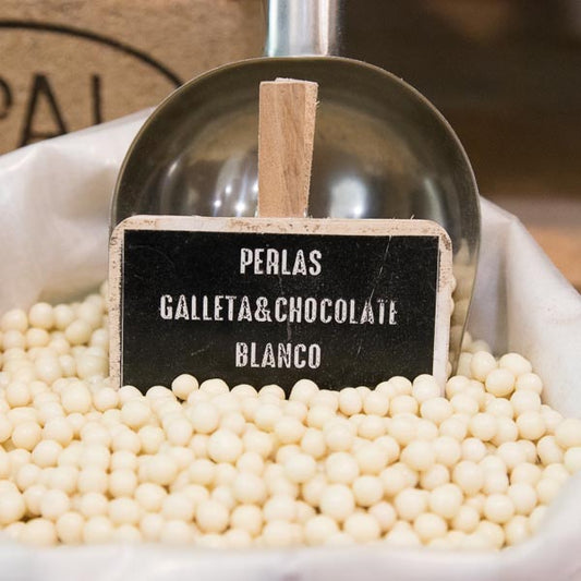 Perlas de galleta y chocolate blanco a granel